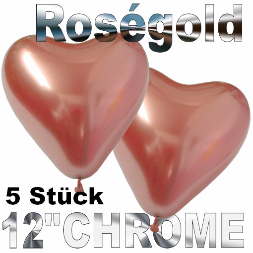 Chrome-Herzluftballons-Roségold-33-cm-5-Stueck
