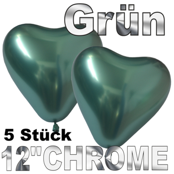 Chrome-Herzluftballons-Grün-33-cm-5-Stueck