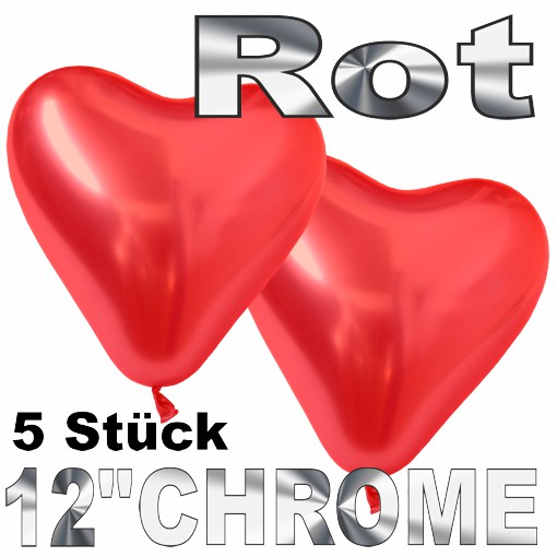 Chrome-Herzluftballons-Rot-33-cm-5-Stueck