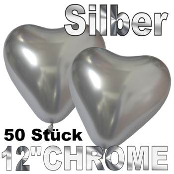 Chrome-Herzluftballons-Silber-33-cm-50-Stueck