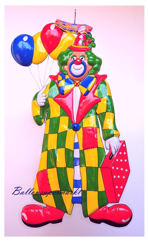 Wanddekoration, Bühnendekoration, Karneval, Fasching, Clown mit Luftballons