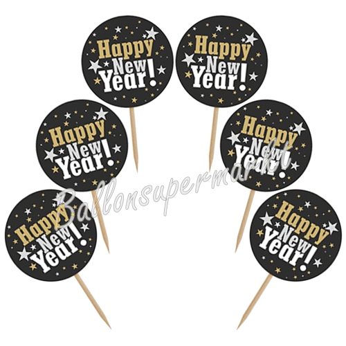 Cupcake-Topper-Happy-New-Year-Muffindekoration-Tortendeko-Dekoration-zu-Silvester-Neujahr