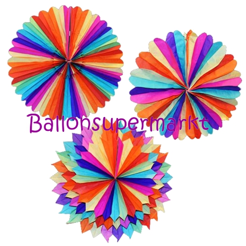 Deko-Rosetten-Faecher-Regenbogen-Honeycomb-Raumdekoration-Fasching-Karneval-Geburtstag-Party-Fest