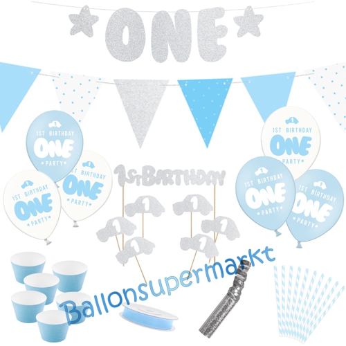 Deko-Set-1st-Birrthday-Boy-Partydekoration-zum-1.-Geburtstag-Junge-33-teilig