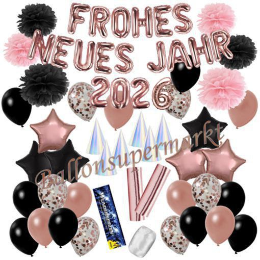 Deko-Set-Frohes-neues-Jahr-2026-Schwarz-Rosegold-52-Teile-Raumdekoration-mit-Luftballons-zu-Silvester-Neujahr-Silvesterdekoration