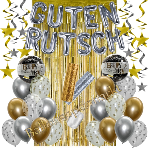 Guten Rutsch Dekoration Silvester in Silber und Gold