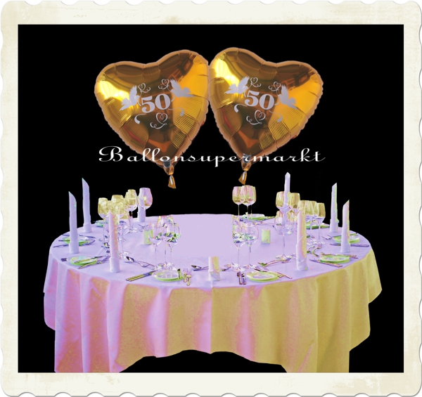 Dekoration Goldene Hochzeit mit schwebenden Herzballons 50-Gold