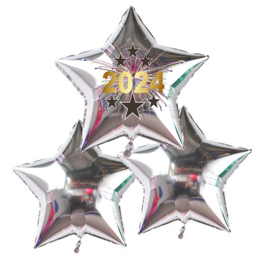 Dekoration zu Silvester mit Luftballons aus Folie, 3 silberne Sternballons, 2024