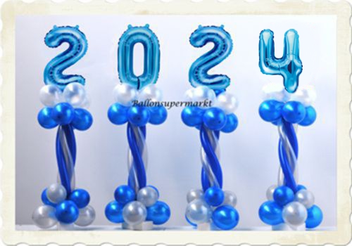 Dekoration-Silvester-Tischdeko-Ballondekoration-2024-blau-weiß