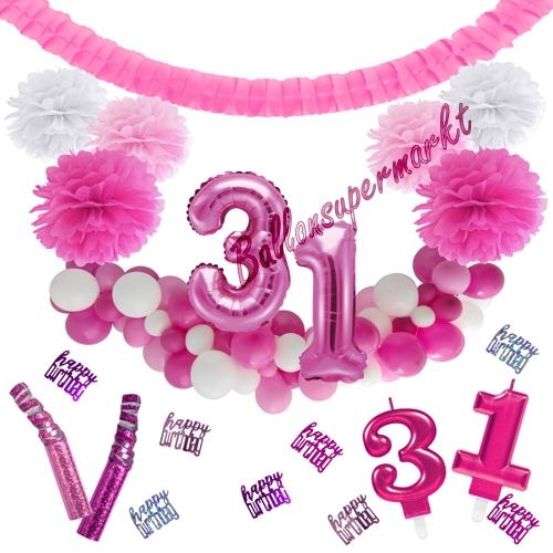 Dekorations-Set-zum-31.-Geburtstag-Wilde-Girlande-Pink-Rosa-Weiß