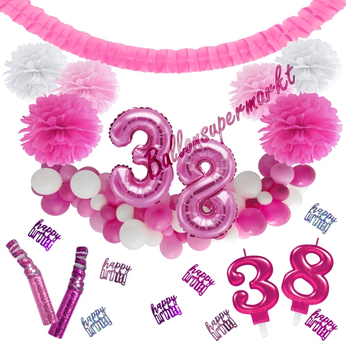 Dekorations-Set-zum-38.-Geburtstag-Wilde-Girlande-Pink-Rosa-Weiß