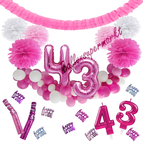 Dekorations-Set-zum-43.-Geburtstag-Wilde-Girlande-Pink-Rosa-Weiß