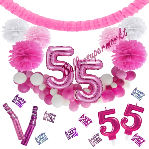 Dekorations-Set-zum-55.-Geburtstag-Wilde-Girlande-Pink-Rosa-Weiß