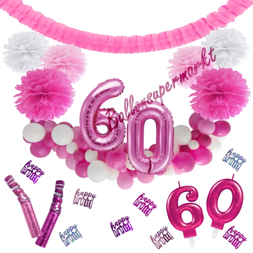 Dekorations-Set-zum-60.-Geburtstag-Wilde-Girlande-Pink-Rosa-Weiß