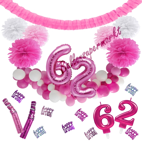 Dekorations-Set-zum-62.-Geburtstag-Wilde-Girlande-Pink-Rosa-Weiß