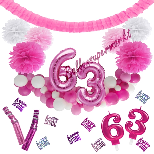 Dekorations-Set-zum-63.-Geburtstag-Wilde-Girlande-Pink-Rosa-Weiß