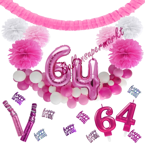 Dekorations-Set-zum-64.-Geburtstag-Wilde-Girlande-Pink-Rosa-Weiß