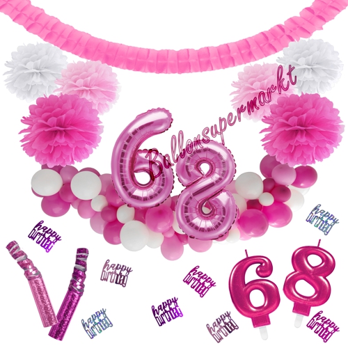 Dekorations-Set-zum-68.-Geburtstag-Wilde-Girlande-Pink-Rosa-Weiß