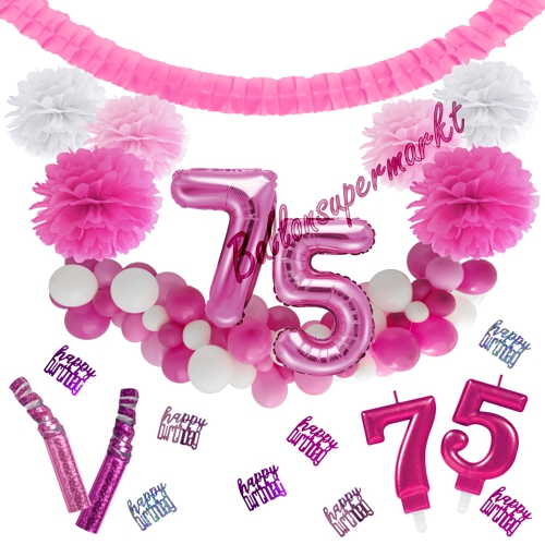 Dekorations-Set-zum-75.-Geburtstag-Wilde-Girlande-Pink-Rosa-Weiß