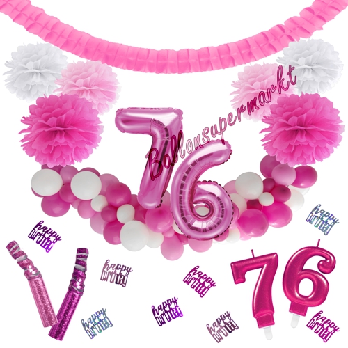 Dekorations-Set-zum-76.-Geburtstag-Wilde-Girlande-Pink-Rosa-Weiß