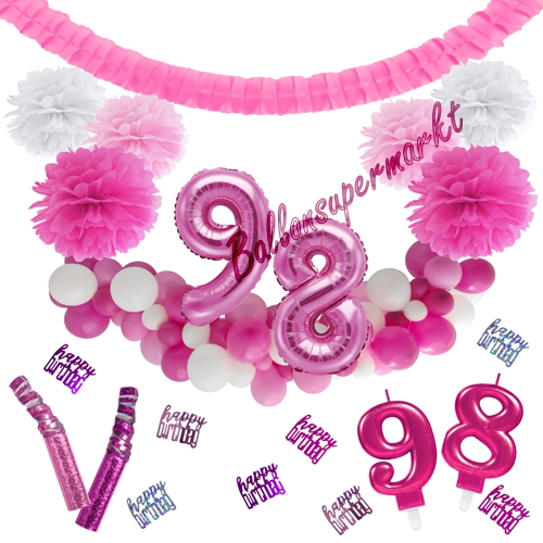 Dekorations-Set-zum-98.-Geburtstag-Wilde-Girlande-Pink-Rosa-Weiß