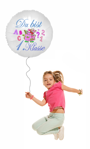 Du-bist-1-Klasse-satin-Luftballon-weiss-zum-Schulanfang-zur-Einschulung
