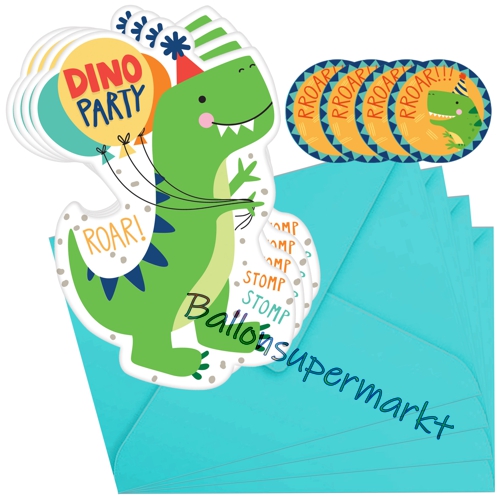 Einladungskarten-Dino-Mite-Partydekoration-zum-Kindergeburtstag-Dinosaurier-Motto