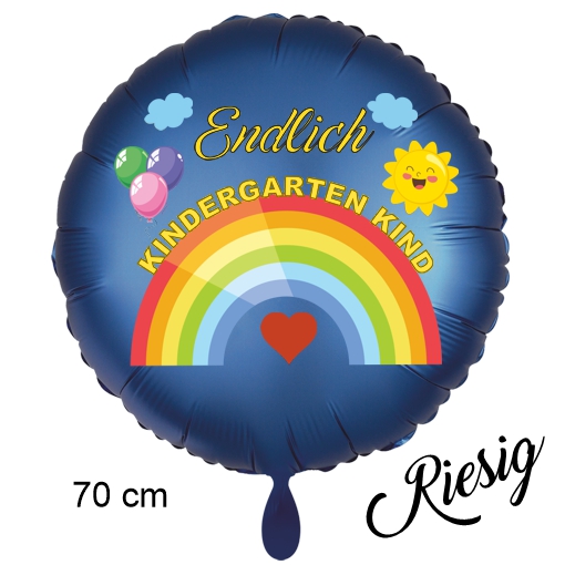 Endlich Kindergarten Kind. Luftballon in Satin-Blau, 70 cm, mit Helium
