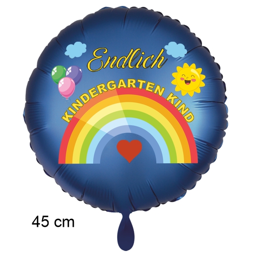 Endlich Kindergarten Kind. Luftballon in Satin-Blau, 45 cm, mit Helium