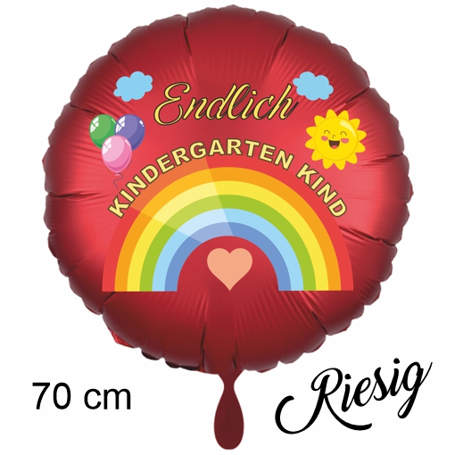 Endlich Kindergarten Kind. Luftballon in Satin-Rot, 70 cm, mit Helium