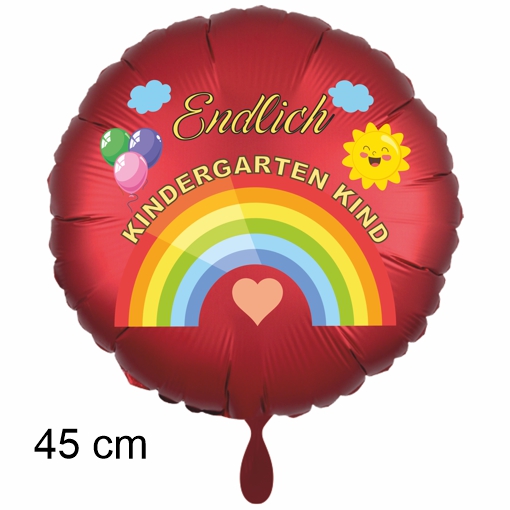 Endlich Kindergarten Kind. Luftballon in Satin-Rot, 45 cm, mit Helium