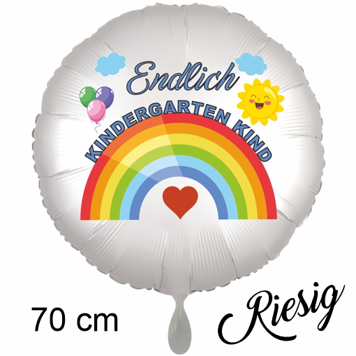 Endlich Kindergarten Kind. Luftballon in Satin-Wei&szlig;, 70 cm, mit Helium