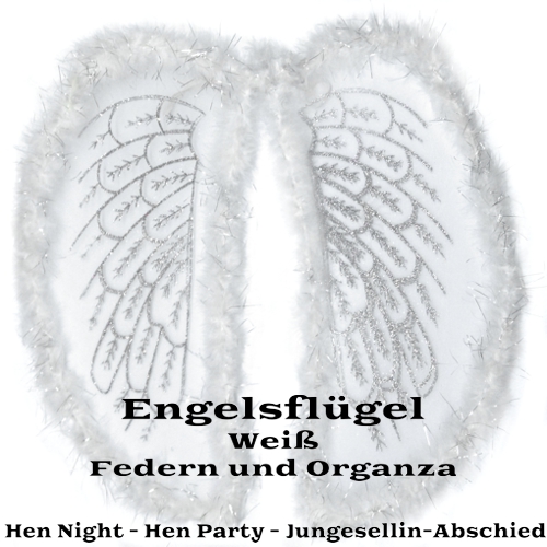 Engelsfluegel-weiss-aus-Federn-und-Organza-Partyartikel-zum-Junggesellinnenabschied-Verkleidung-Hen-Party