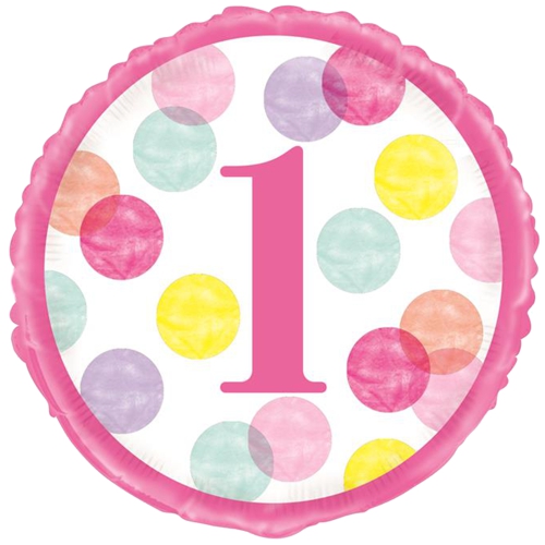 Folienballon-1st-Birthday-Pink-Dots-Luftballon-Geschenk-zum-1.-Geburtstag-Dekoration