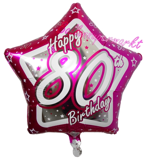 Folienballon-80.-Geburtstag-Pink-Star-Happy-80th-Birthday-Luftballon-Geschenk-Dekoration-Gruss