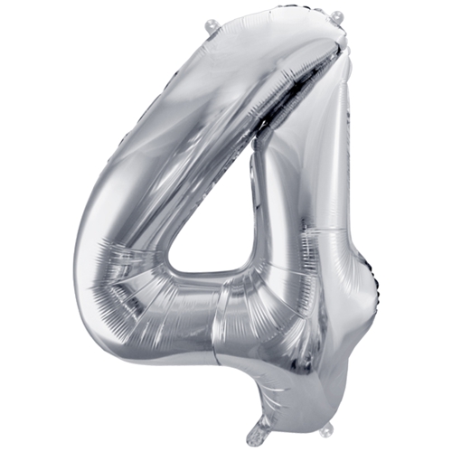 Folienballon-86cm-Zahl-4-Silber-Luftballon-Geschenk-Geburtstag-Jubilaeum-Firmenveranstaltung