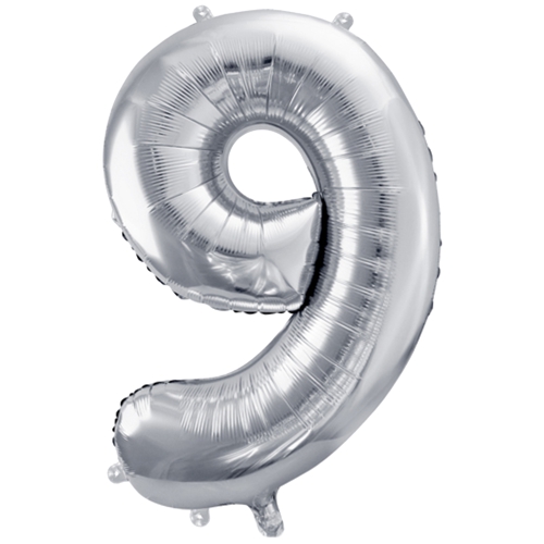 Folienballon-86cm-Zahl-9-Silber-Luftballon-Geschenk-Geburtstag-Jubilaeum-Firmenveranstaltung