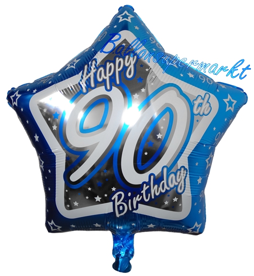 Folienballon-90.-Geburtstag-Blue-Star-Happy-90th-Birthday-Luftballon-Geschenk-Dekoration-Gruss