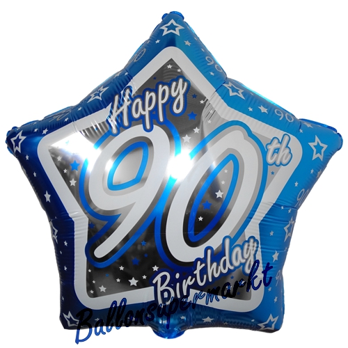 Folienballon-90.-Geburtstag-Blue-Star-Happy-90th-Birthday-Luftballon-Geschenk-Dekoration