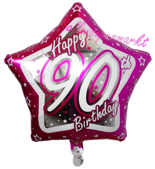 Folienballon-90.-Geburtstag-Pink-Star-Happy-90th-Birthday-Luftballon-Geschenk-Dekoration-Gruss
