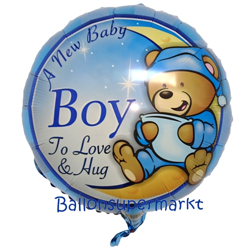 Folienballon-A-New-Baby-Boy-Teddy-Luftballon-zur-Geburt-Babyparty-Taufe-Junge-Boy