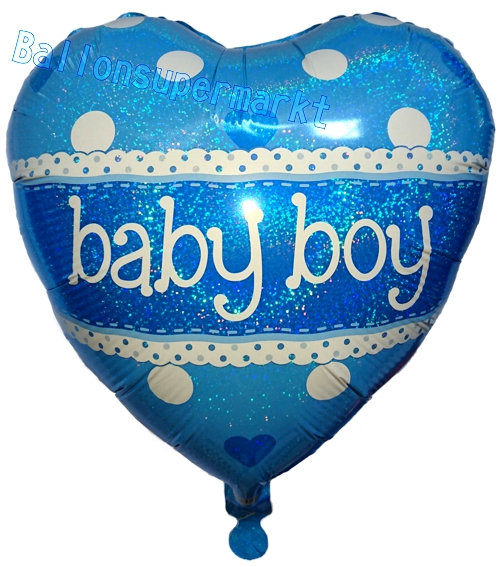 Folienballon-Baby-Boy-Herz-holografisch-Luftballon-zur-Geburt-Babyparty-Taufe-Junge