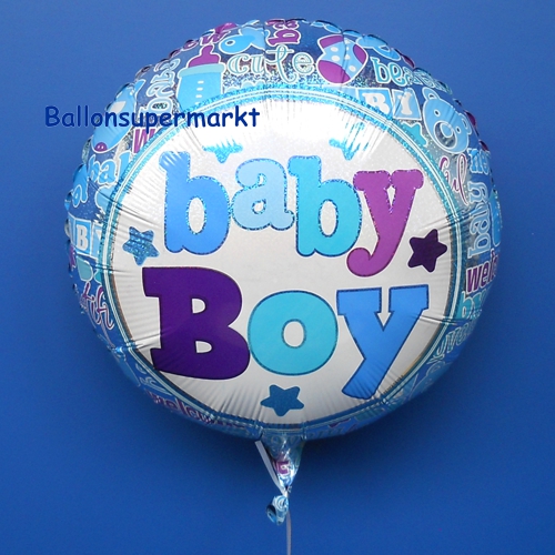 Folienballon-Baby-Boy-holografisch-rund-Geburt-Taufe-Babyparty-Junge-Luftballon