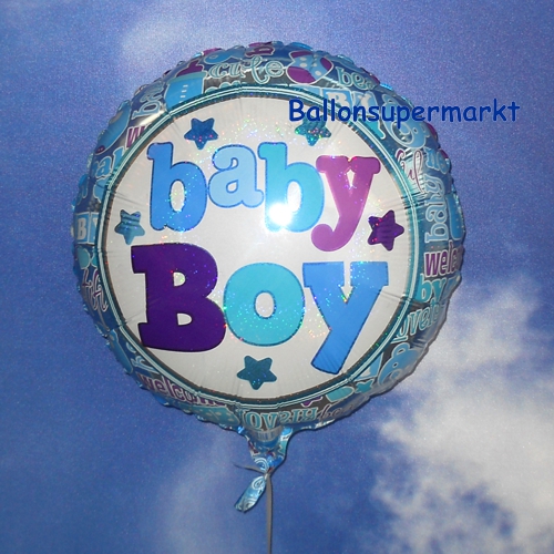 Folienballon-Baby-Boy-holografisch-rund-Geburt-Taufe-Junge-Luftballon