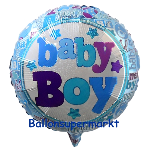 Folienballon-Baby-Boy-holografisch-rund-zu-Geburt-Taufe-Babyparty-Junge-Luftballon