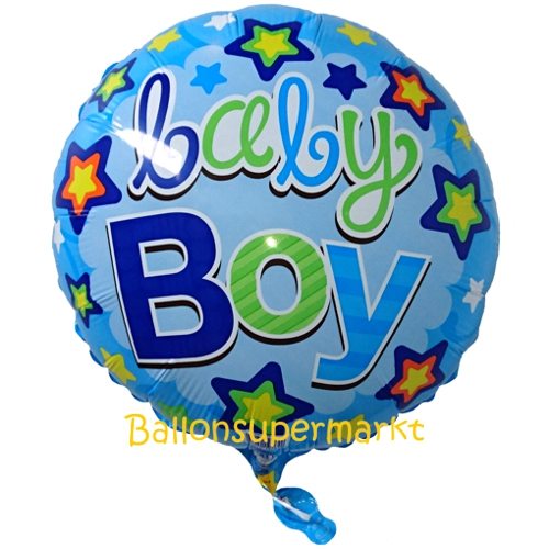 Folienballon-Baby-Boy-rund-Sterne-Luftballon-zur-Geburt-Babyparty-Taufe-Junge-Boy
