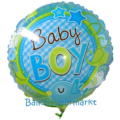 Folienballon-Baby-Boy-rund-Voegelchen-Luftballon-zur-Geburt-Babyparty-Taufe-Junge-Boy