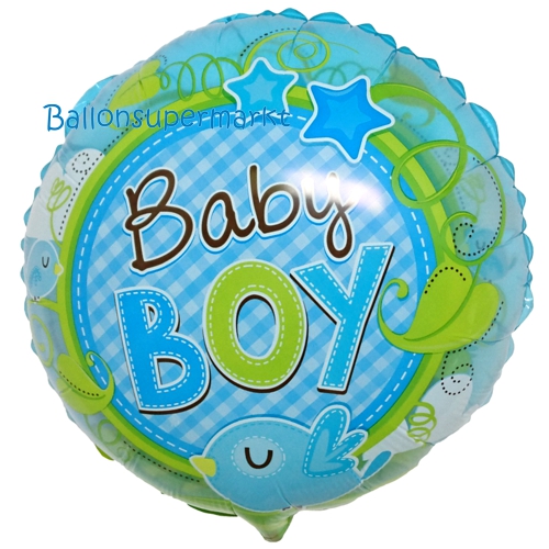 Folienballon-Baby-Boy-rund-Voegelchen-Luftballon-zur-Geburt-Babyparty-Taufe-Junge