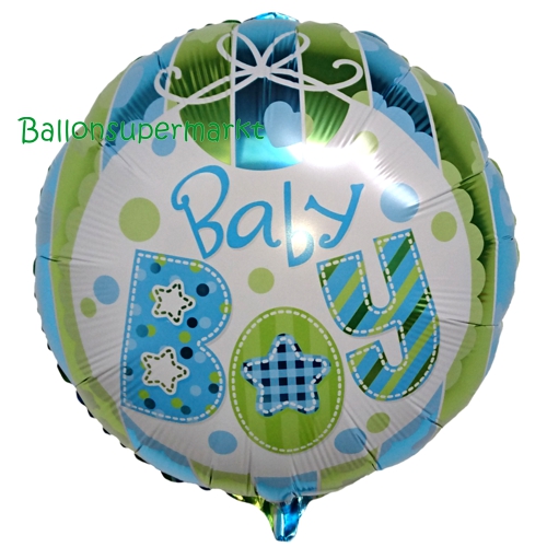 Folienballon-Baby-Boy-rund-blau-gruen-Luftballon-zur-Geburt-Babyparty-Taufe-Junge