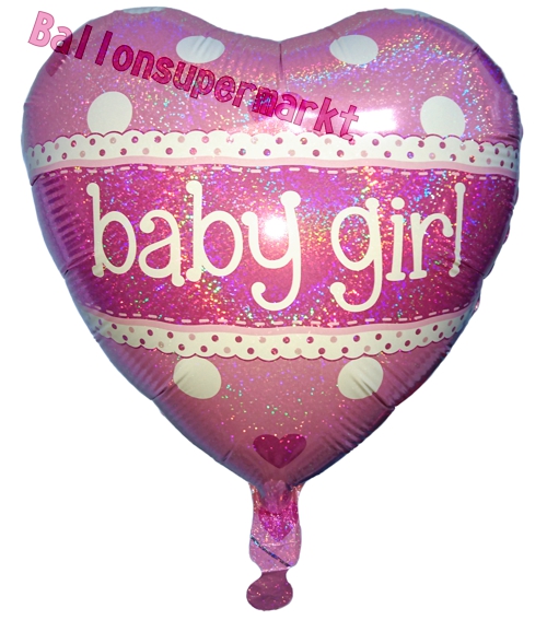 Folienballon-Baby-Girl-Herz-holografisch-Luftballon-zur-Geburt-Babyparty-Taufe-Maedchen